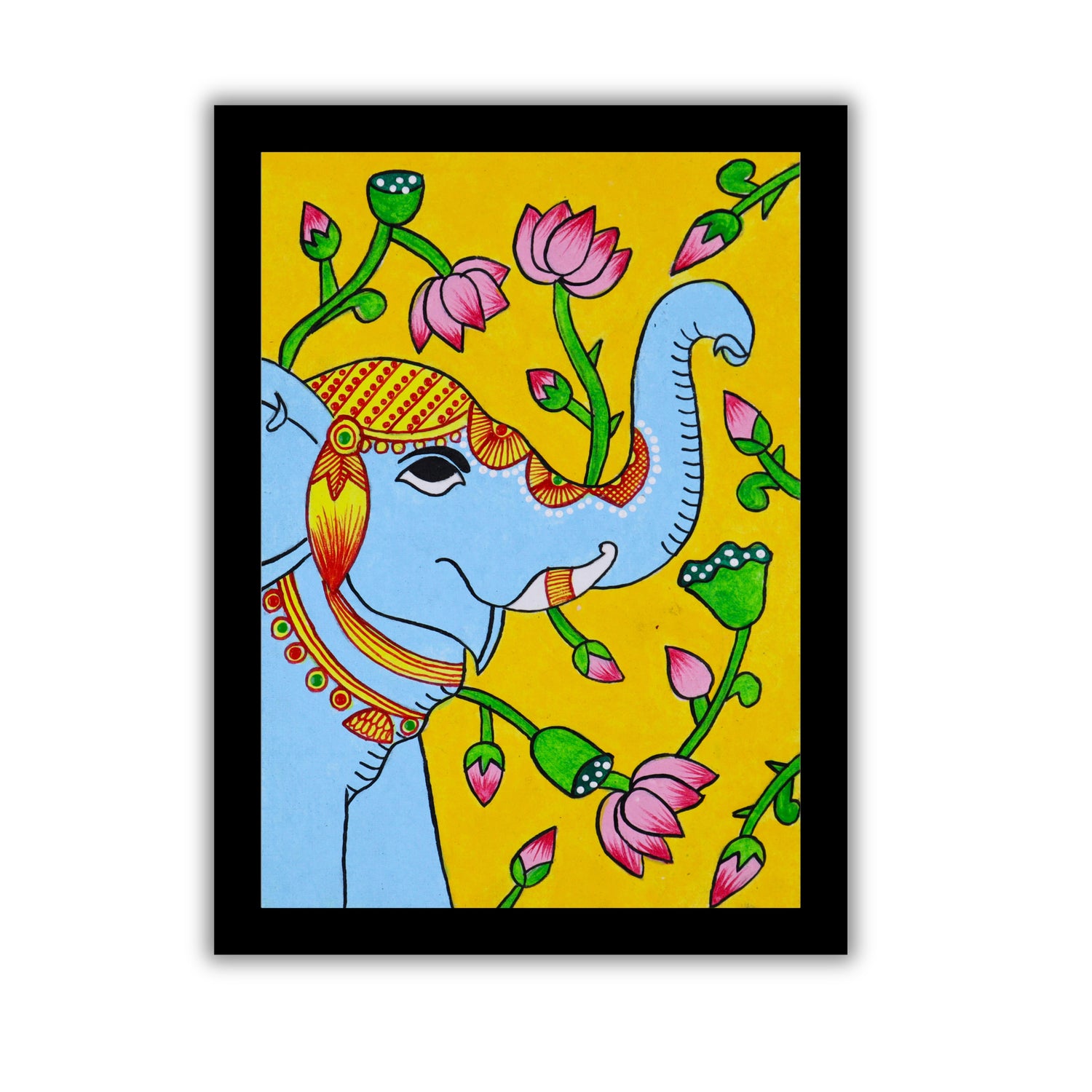 handmade pichwai painting elephant-in vibrant traditional folk art style
