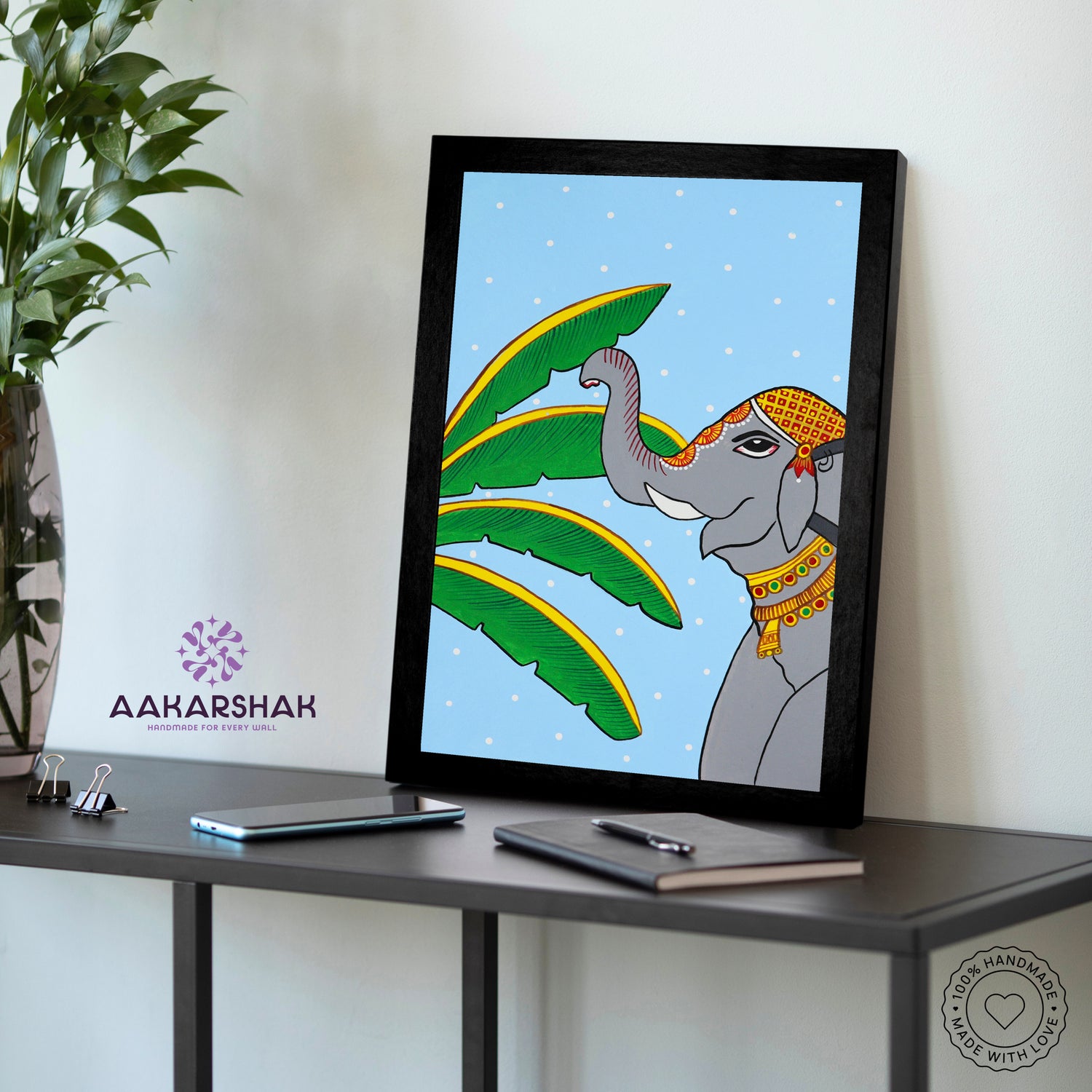 vibrant handmade elephant painting-depicting indian folk traditions
