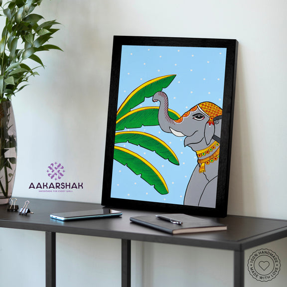 vibrant handmade elephant painting-depicting indian folk traditions

