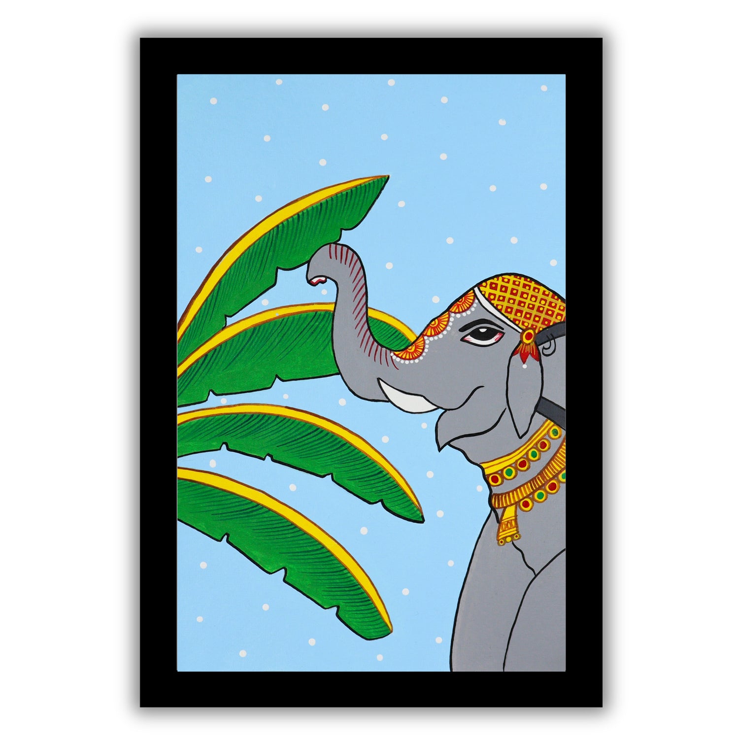handmade pichwai elephant painting-in vibrant traditional folk art style
