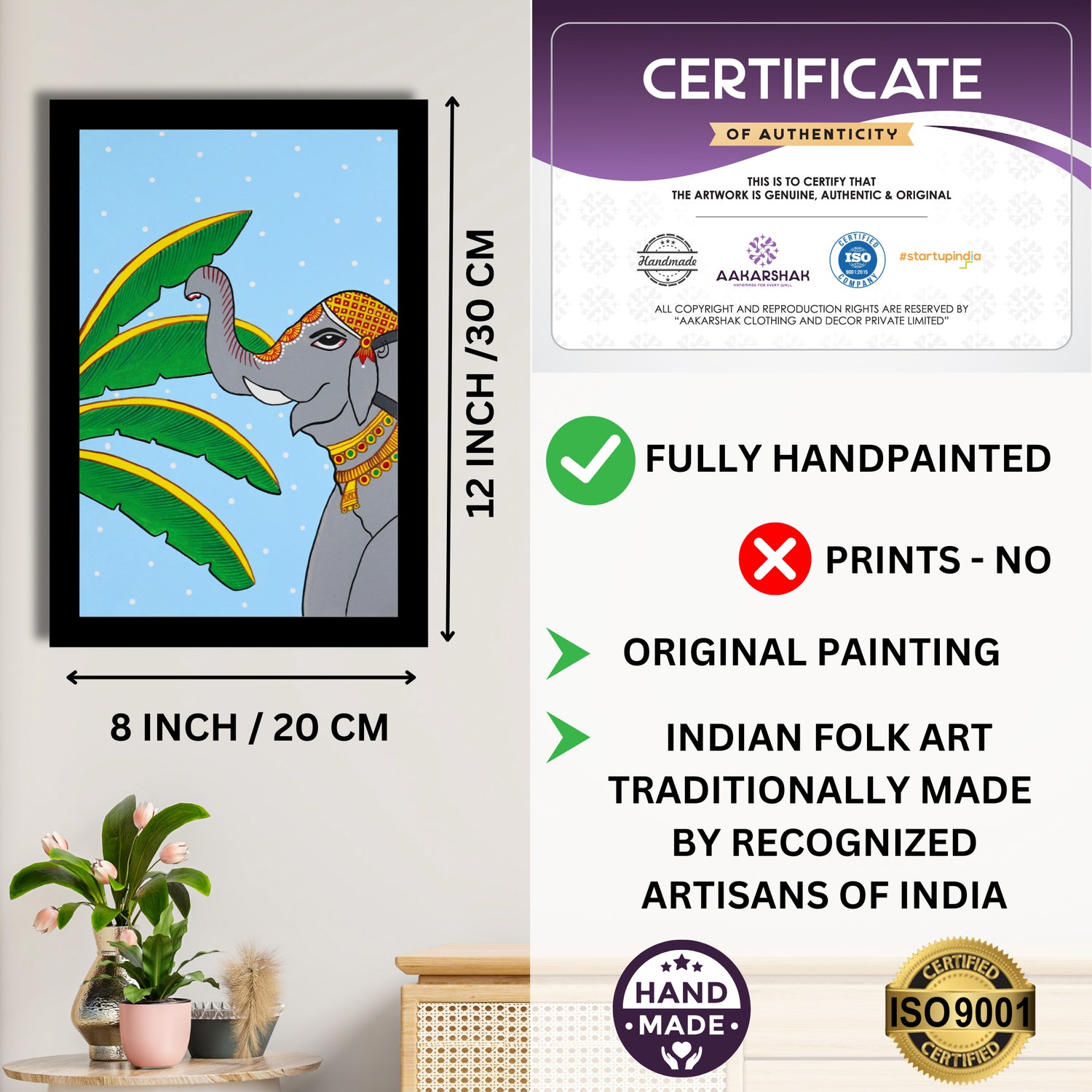 certificate of authenticity-handmade iso certified-elephant pichwai painting
