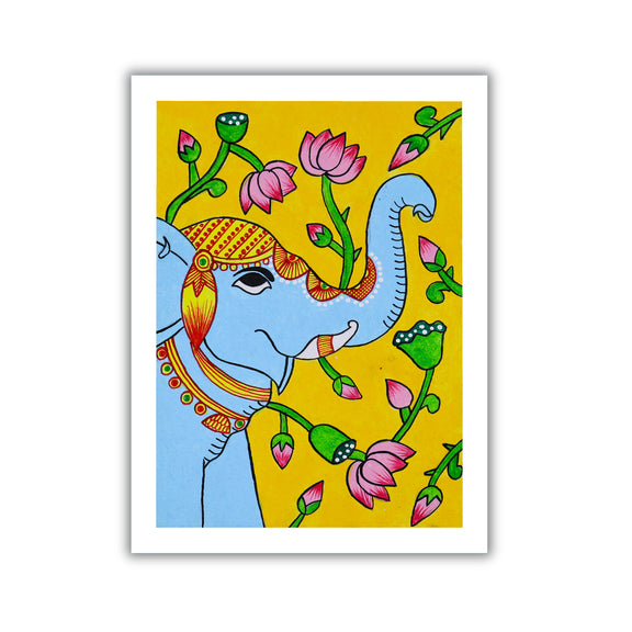 handmade pichwai painting elephant-in vibrant traditional folk art style
