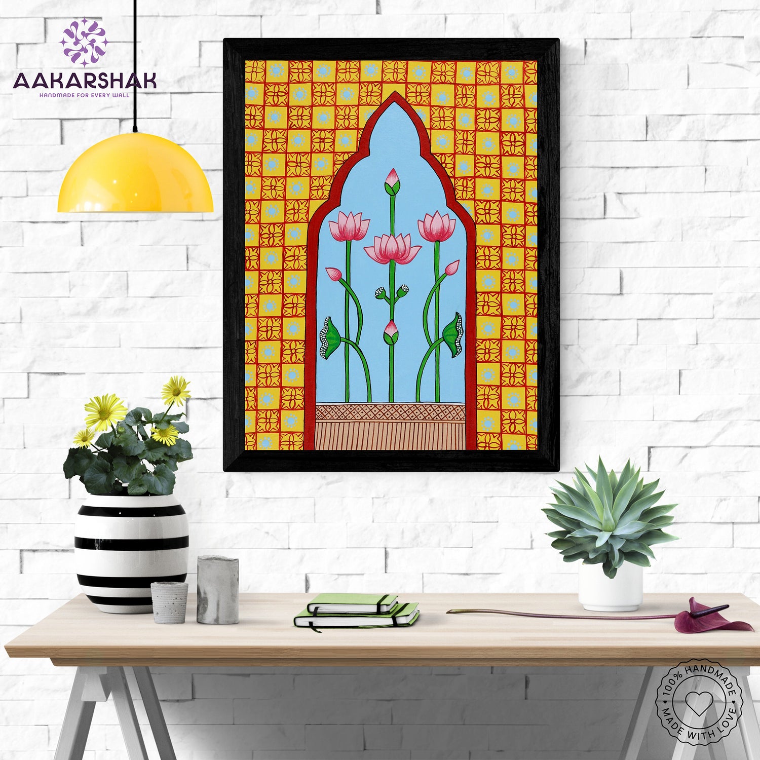 Framed artwork with krishna design-handmade pichwai painting for home decor
