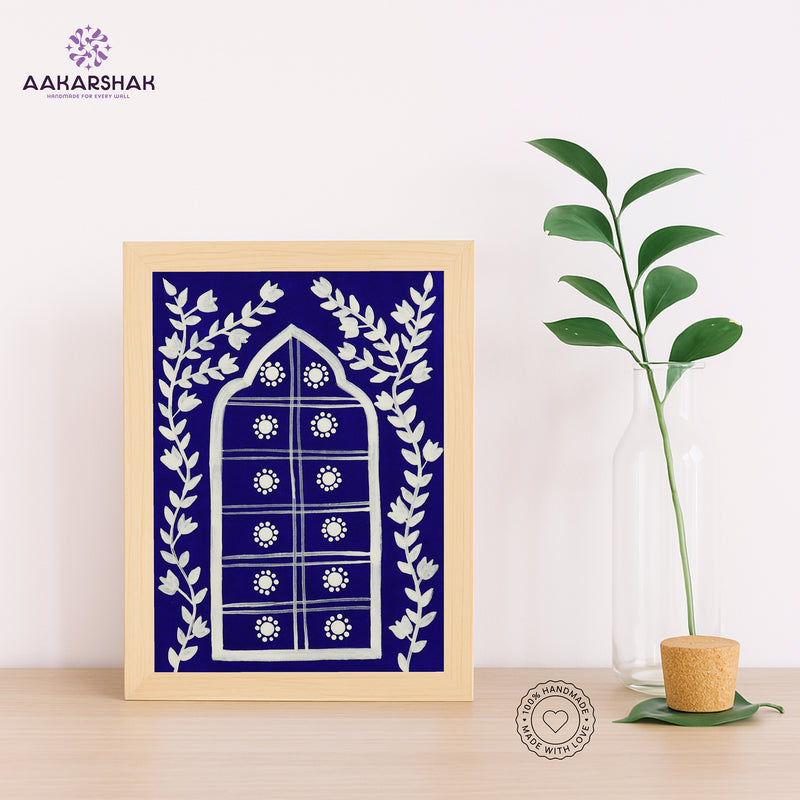 Handmade pichwai jharokha painting-with tabletop stand for home decor
