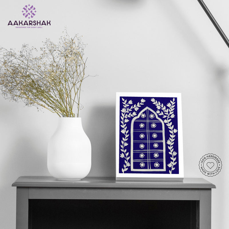 Handmade pichwai jharokha painting-with tabletop stand for home decor
