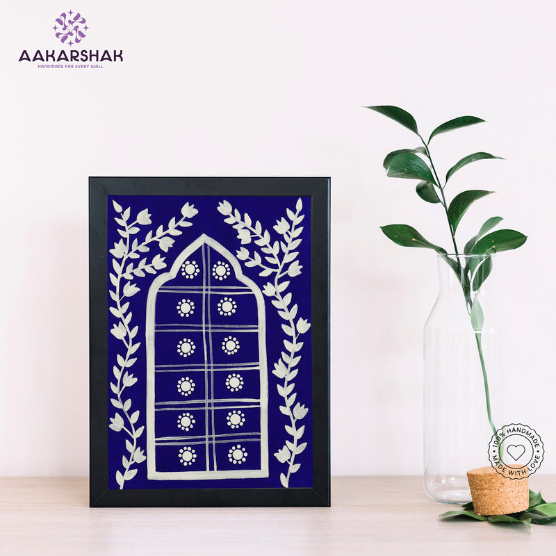 Handmade pichwai jharokha painting-with tabletop stand for home decor
