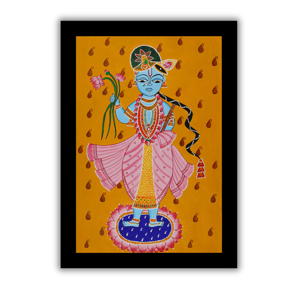 Framed artwork of a colorful krishna handmade pichwai painting 
