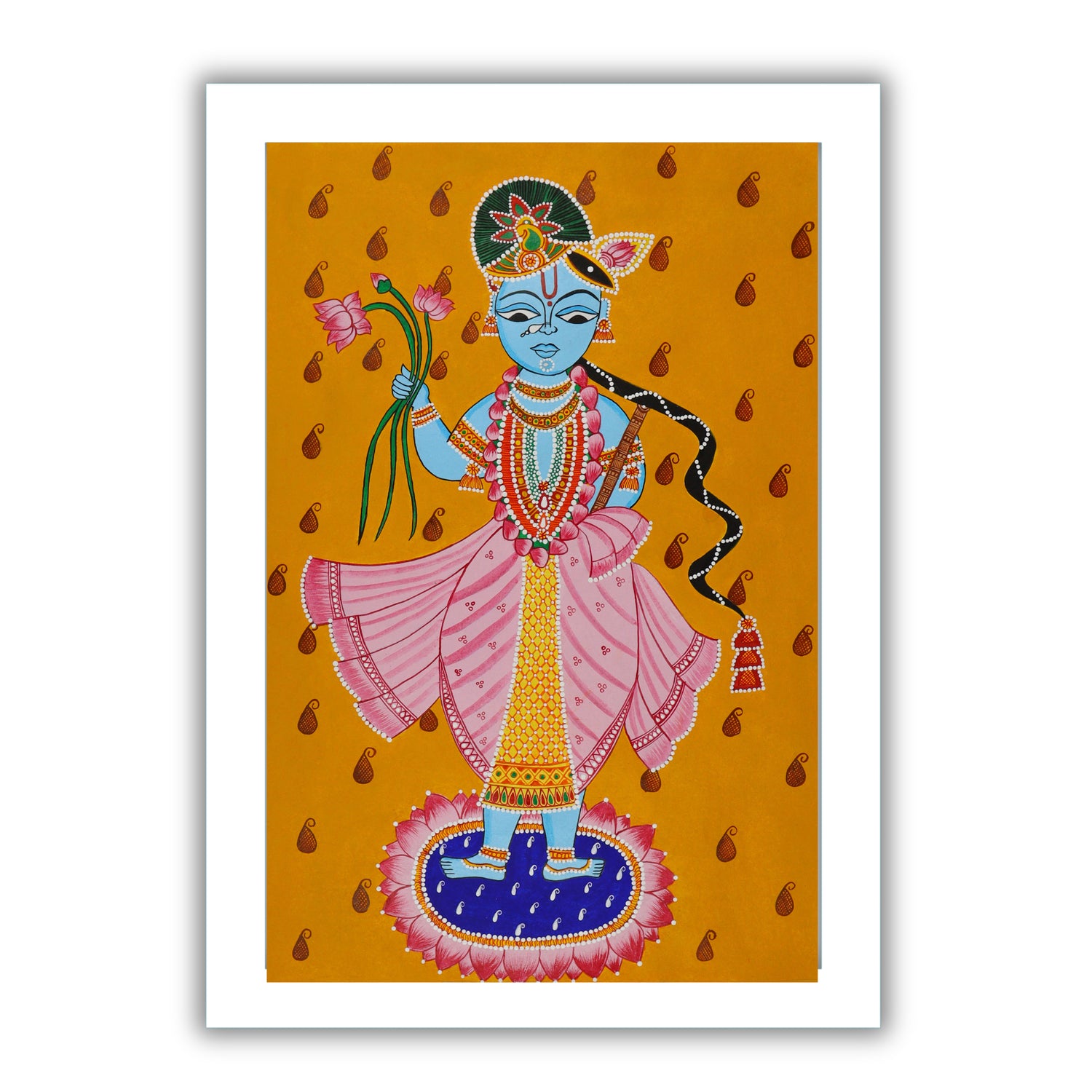 Framed artwork of a colorful krishna handmade pichwai painting 