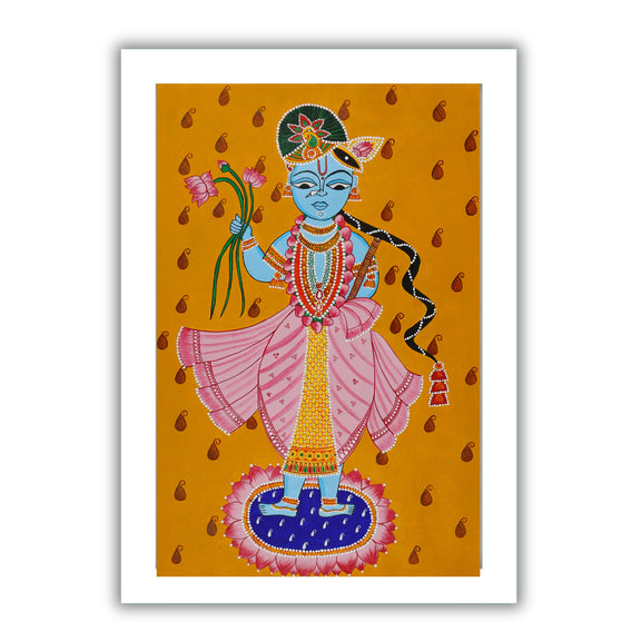 Framed artwork of a colorful krishna handmade pichwai painting 