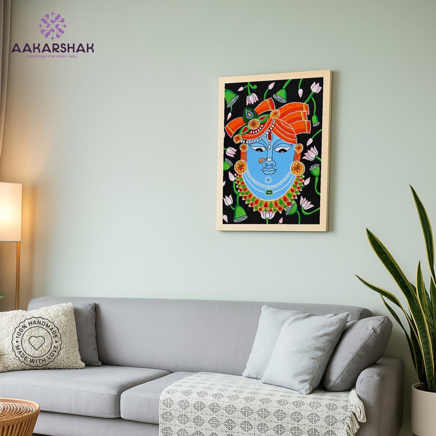 vibrant handmade krishna painting-depicting indian folk traditions