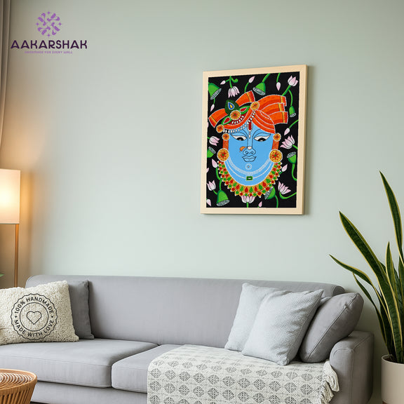 vibrant handmade krishna painting-depicting indian folk traditions