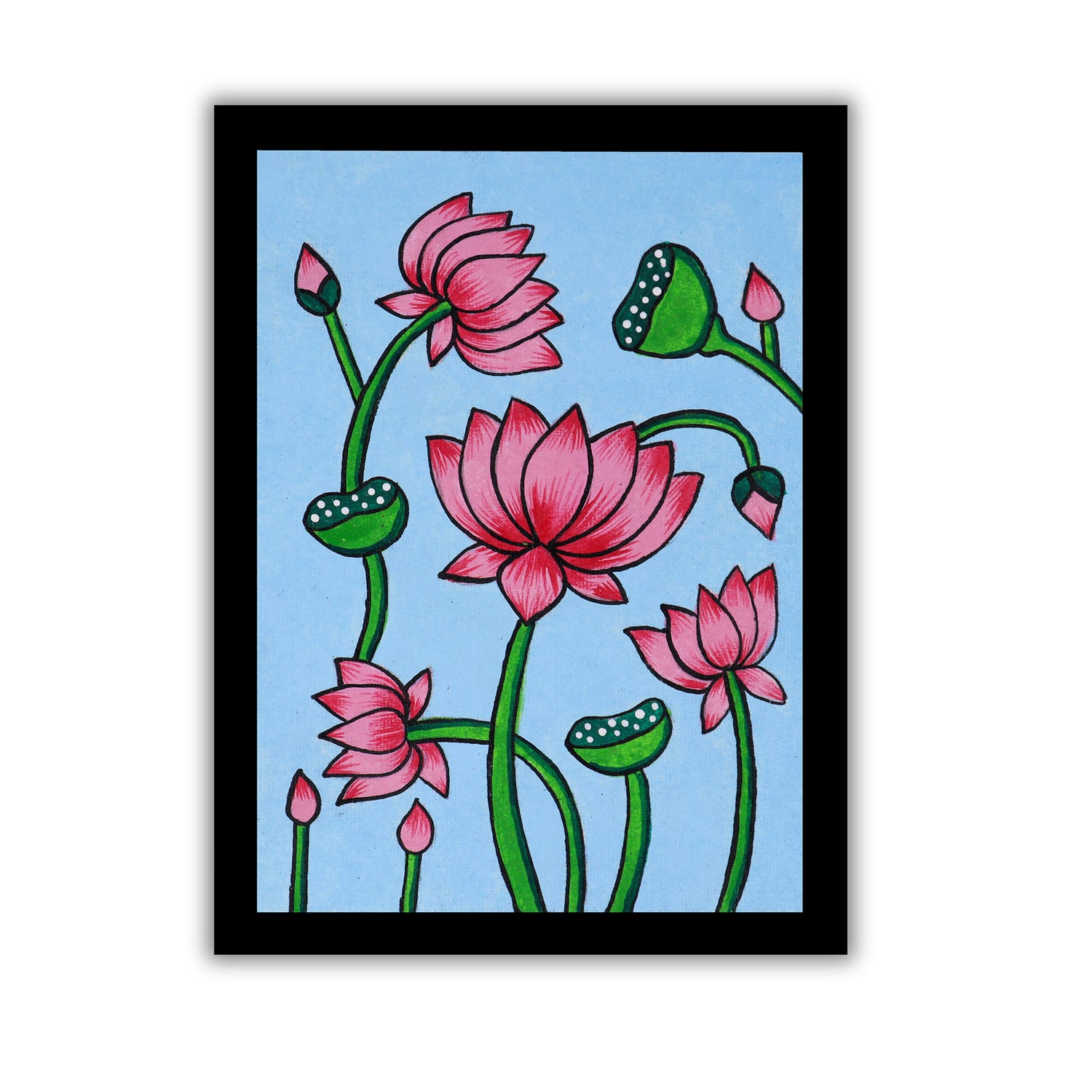 handmade pichwai painting lotus-in vibrant traditional folk art style
