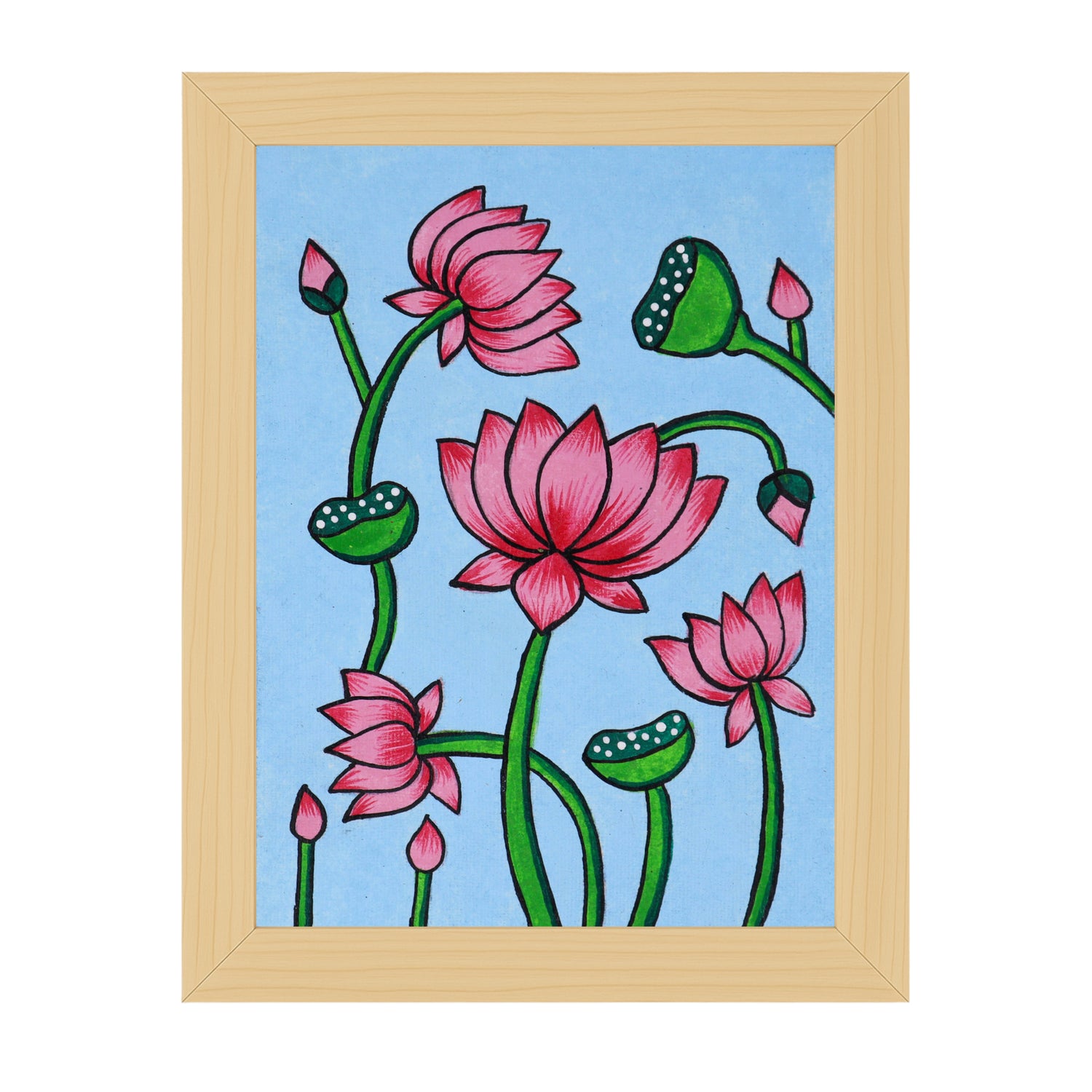 handmade pichwai painting lotus-in vibrant traditional folk art style

