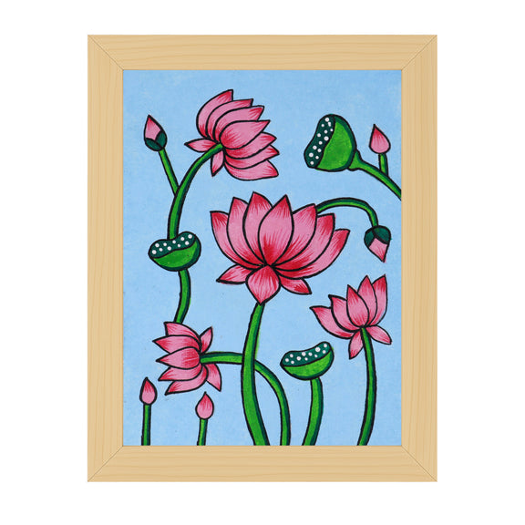 handmade pichwai painting lotus-in vibrant traditional folk art style
