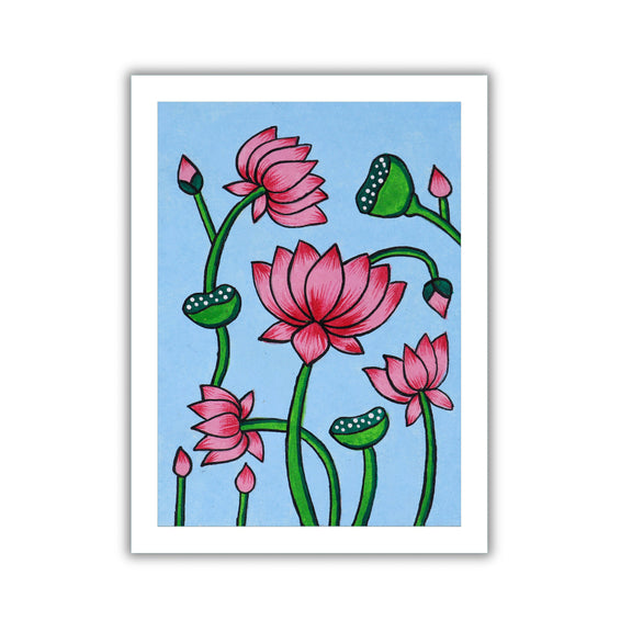 handmade pichwai painting lotus-in vibrant traditional folk art style
