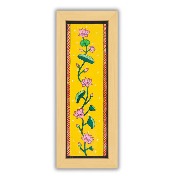 Framed artwork of a colorful lotus-with handmade pichwai painting 