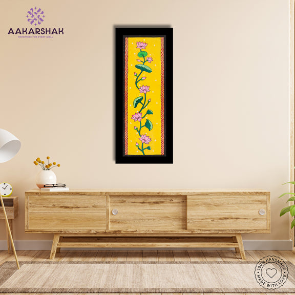 Framed artwork with lotus design -handmade pichwai painting for home decor