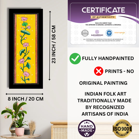 Framed artwork with dimensions, authenticity certificate and handmade iso certified-lotus pichwai painting