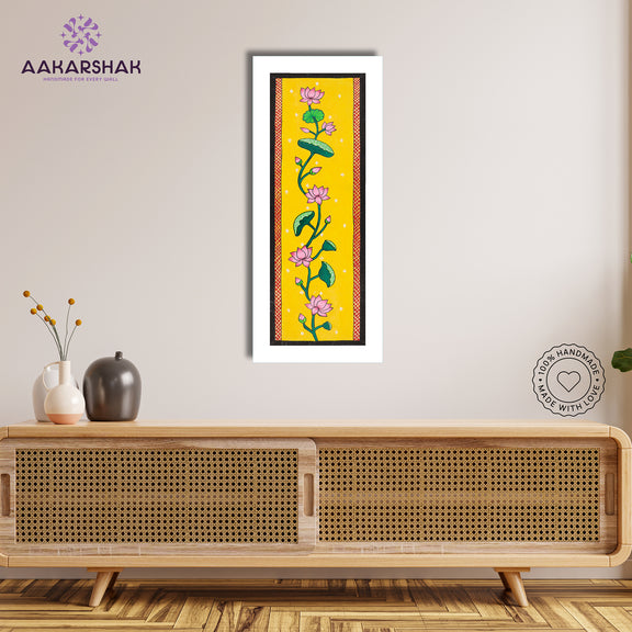 Framed artwork with lotus design -handmade pichwai painting for home decor