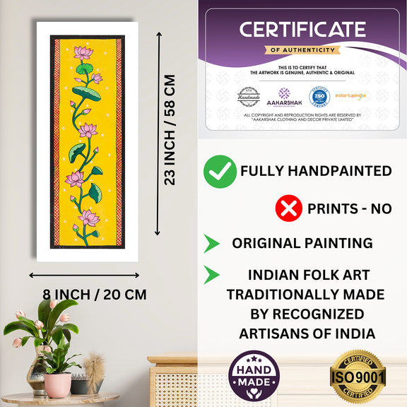 Framed artwork with dimensions, authenticity certificate and handmade iso certified-lotus pichwai painting
