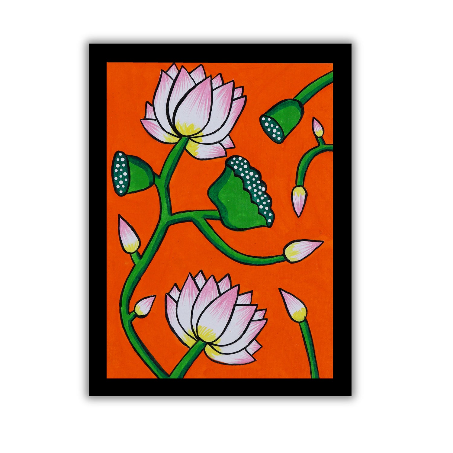 handmade pichwai painting lotus-in vibrant traditional folk art style
