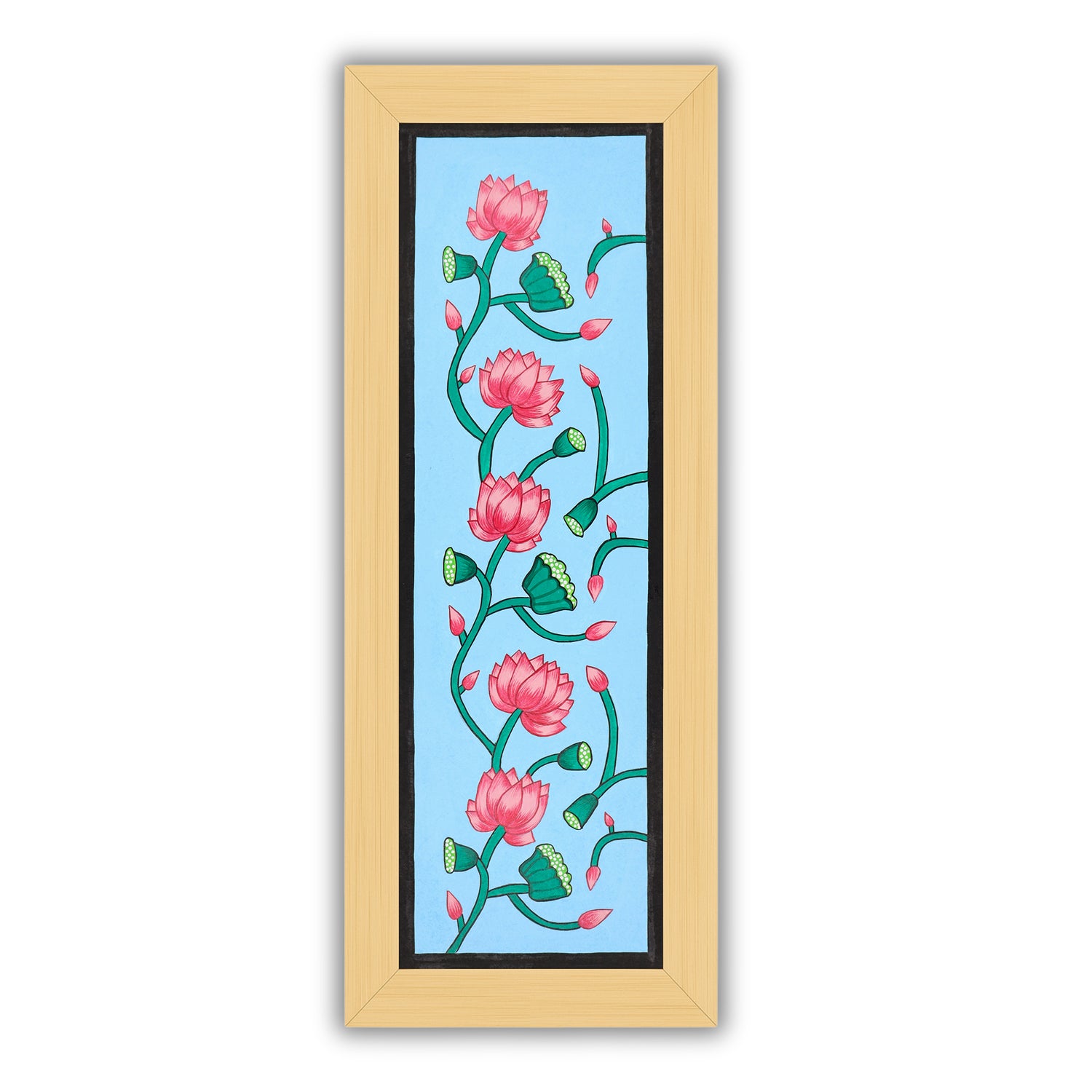 Framed artwork of a colorful lotus-with handmade pichwai painting 