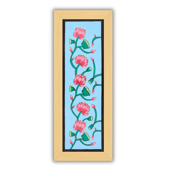 Framed artwork of a colorful lotus-with handmade pichwai painting 