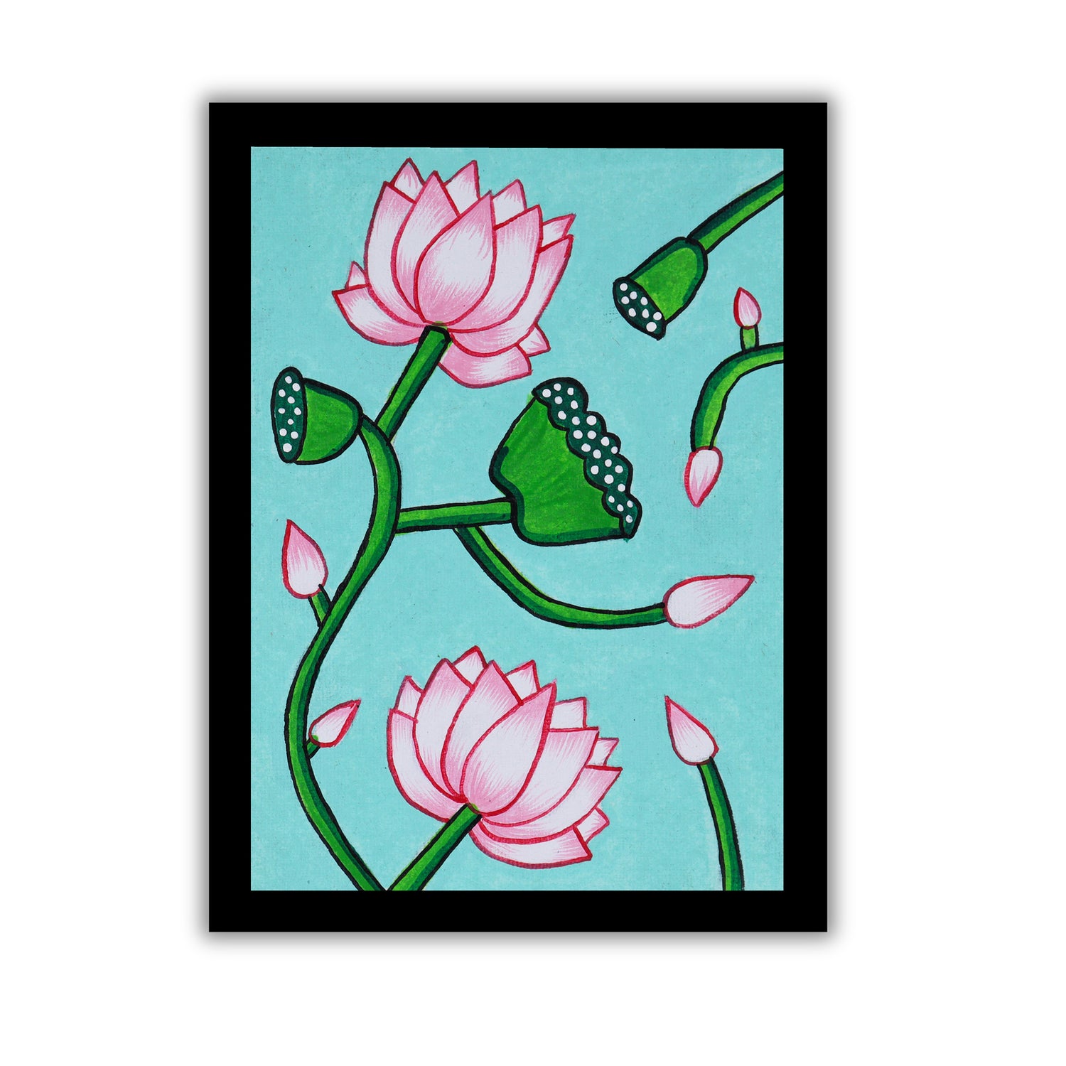handmade pichwai painting lotus-in vibrant traditional folk art style
