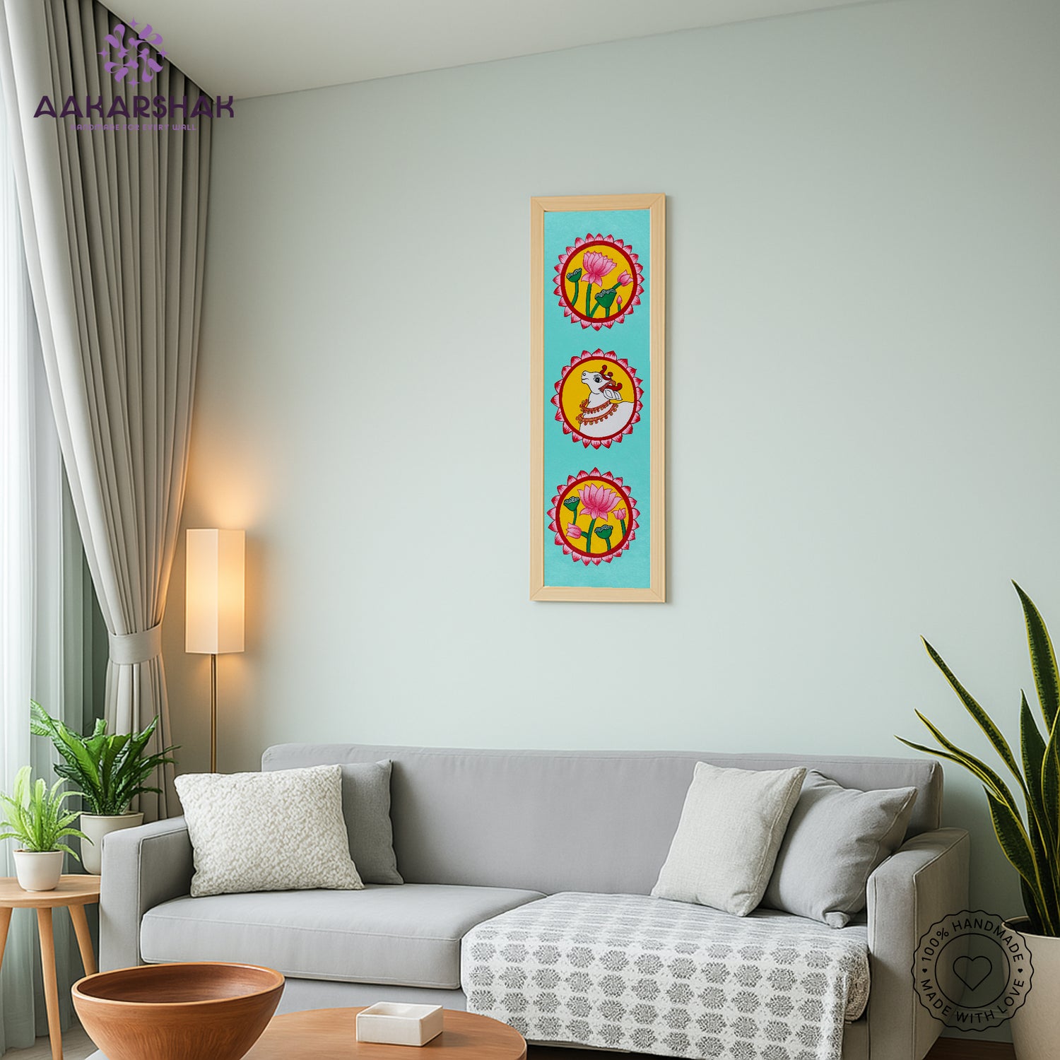 vibrant handmade lotus painting-depicting indian folk traditions