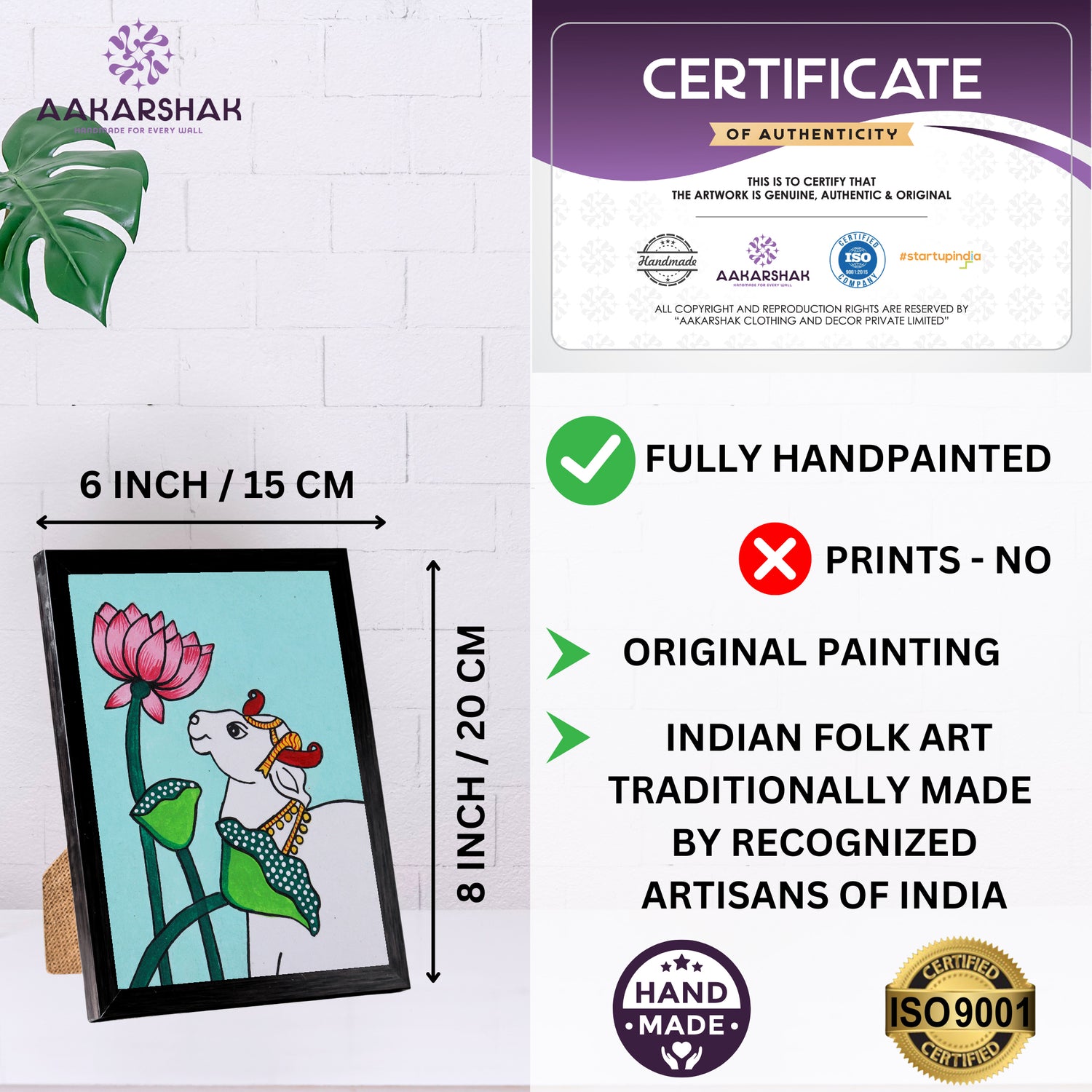handmade iso certified-pichwai Lotus and Cow painting
