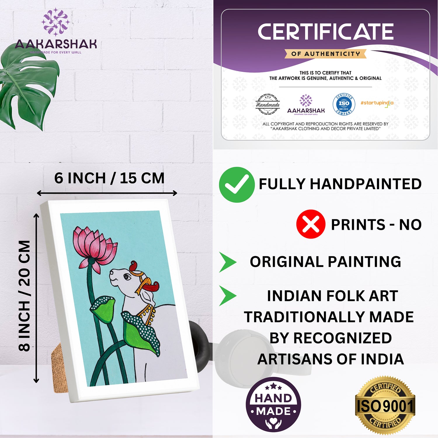 handmade iso certified-pichwai Lotus and Cow painting
