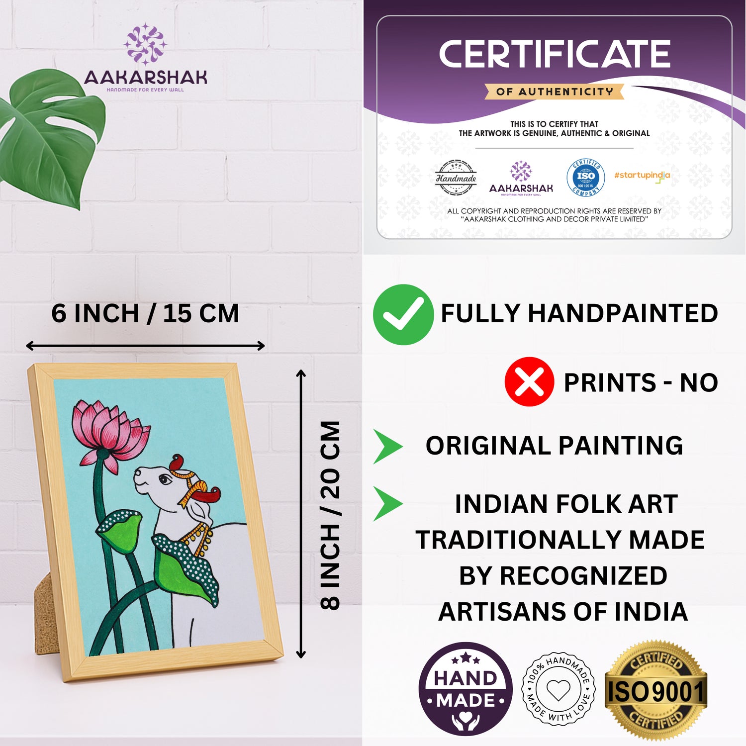 handmade iso certified-pichwai Lotus and Cow painting
