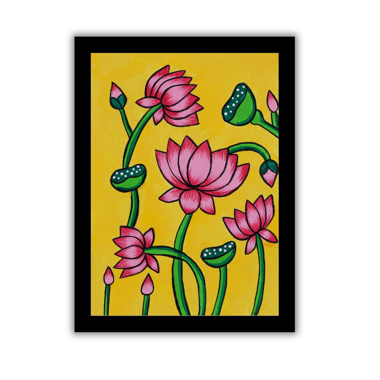 handmade pichwai painting lotus-in vibrant traditional folk art style
