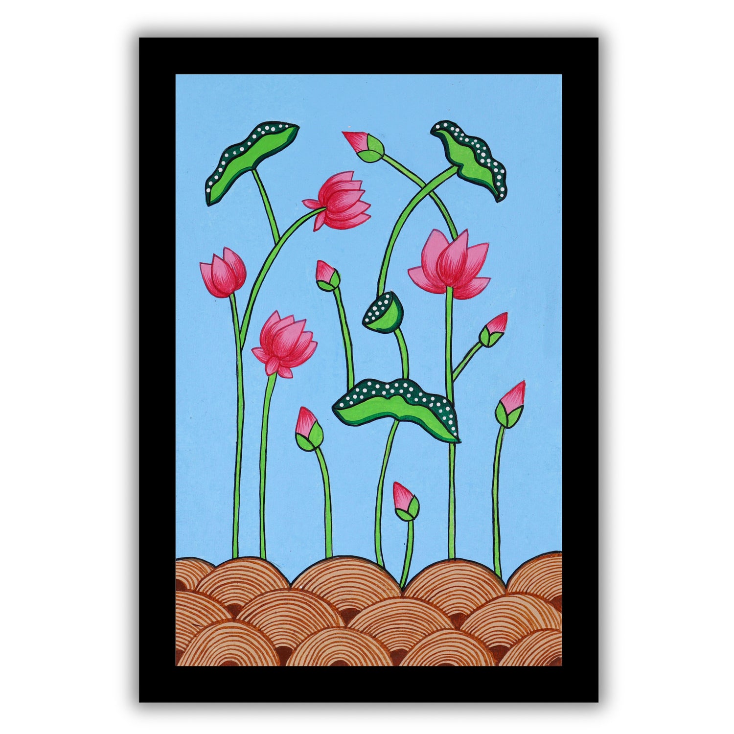 handmade pichwai painting lotus-in vibrant traditional folk art style