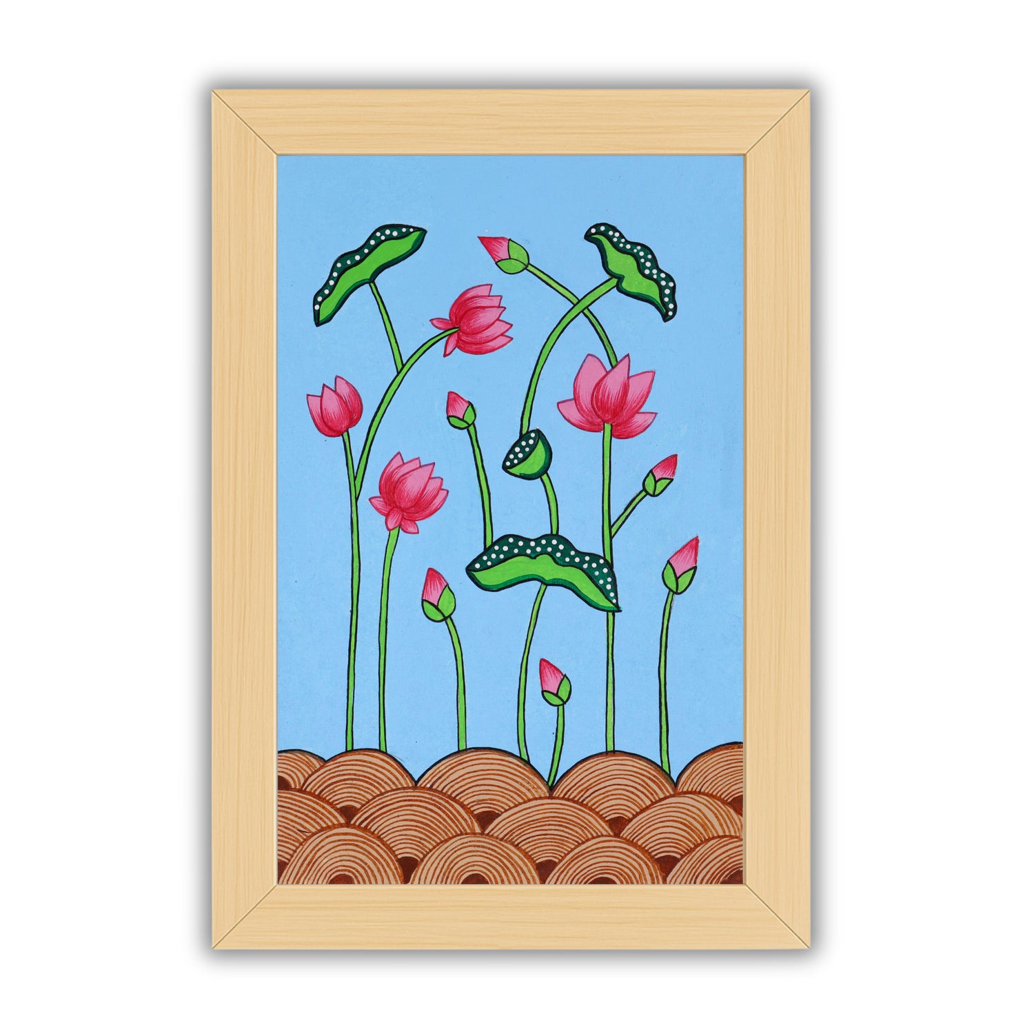 handmade pichwai painting lotus-in vibrant traditional folk art style