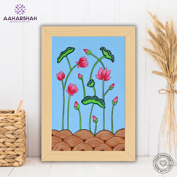handmade pichwai lotus painting-with tabletop stand for home decor
