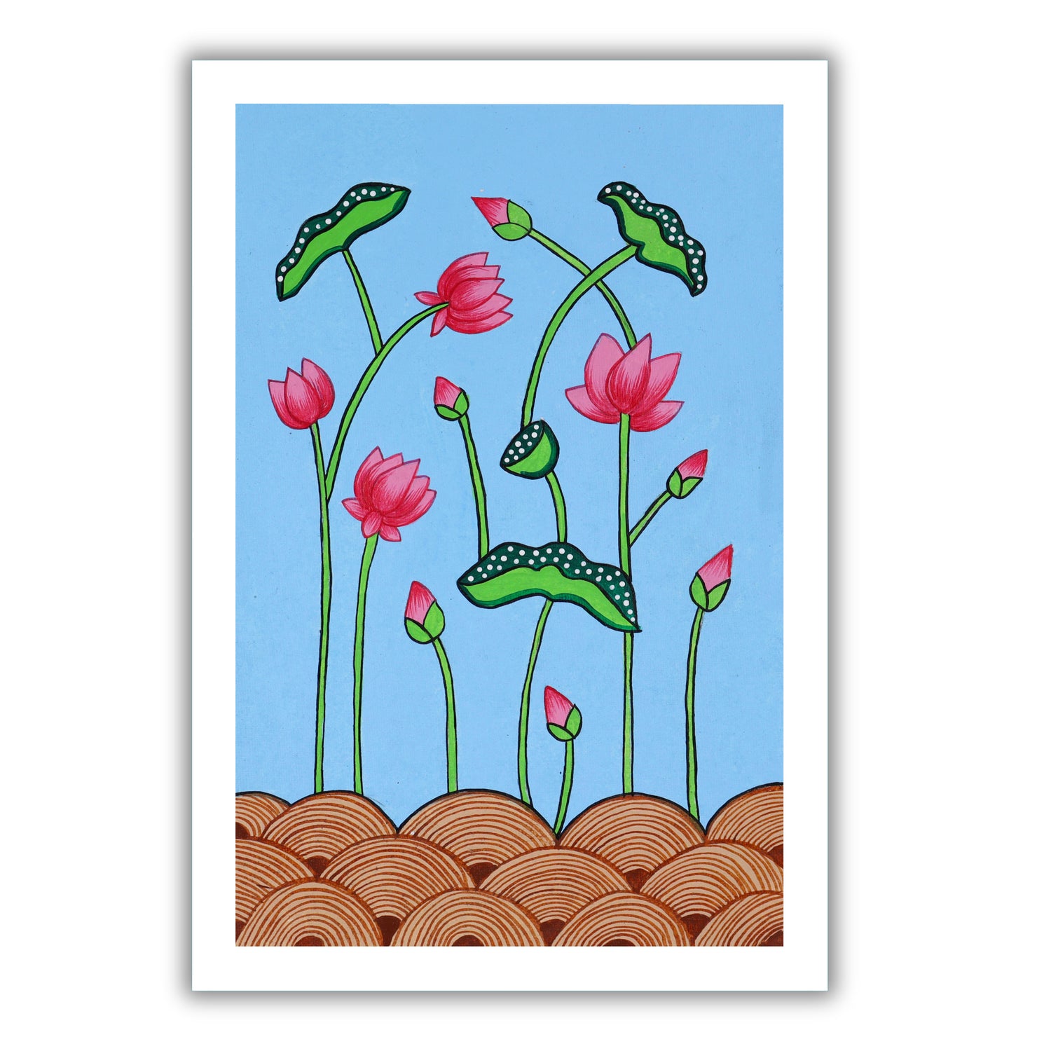 handmade pichwai painting lotus-in vibrant traditional folk art style