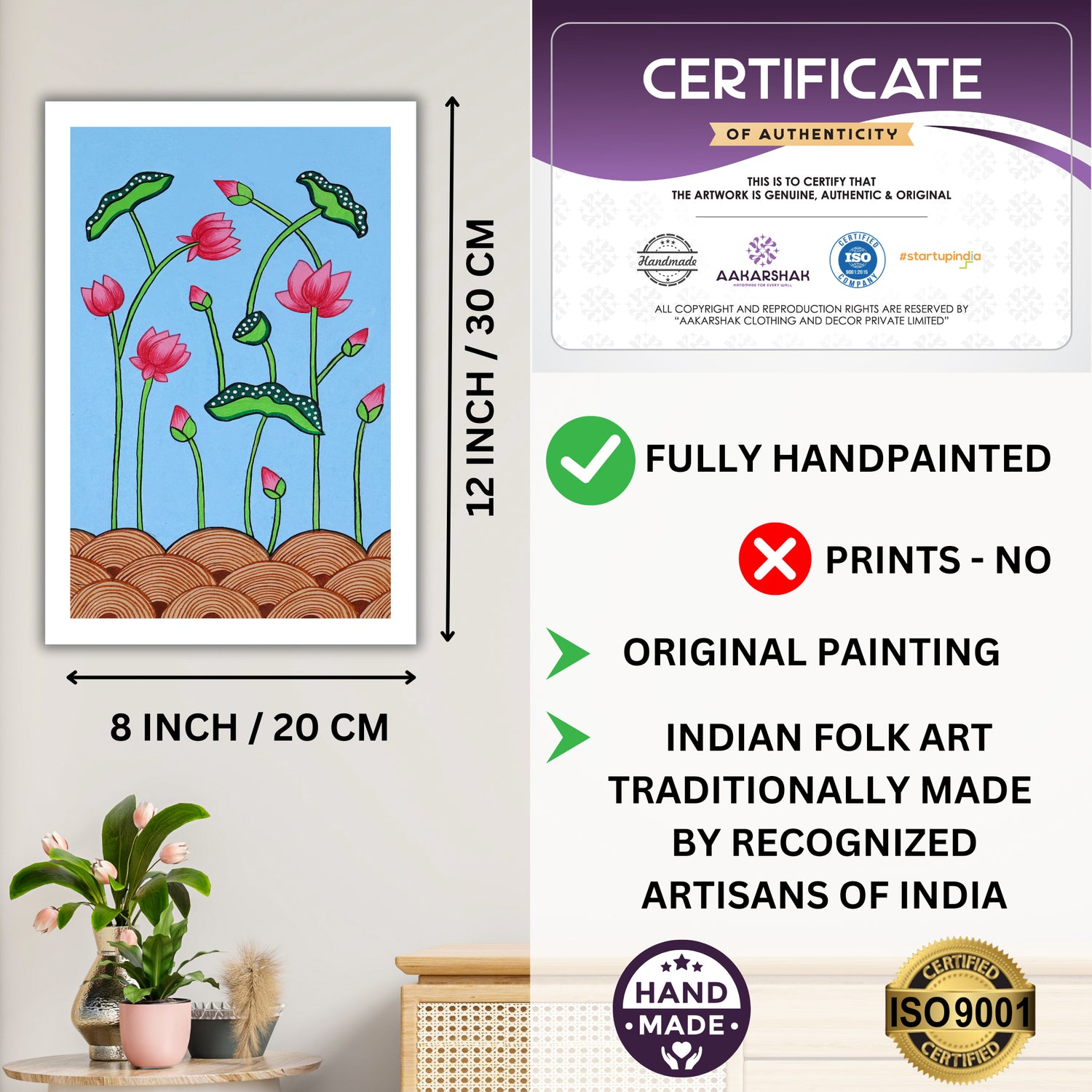handmade iso certified-lotus pichwai painting