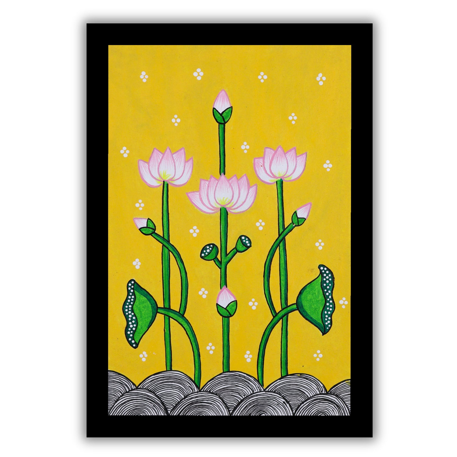 handmade pichwai painting lotus-in vibrant traditional folk art style