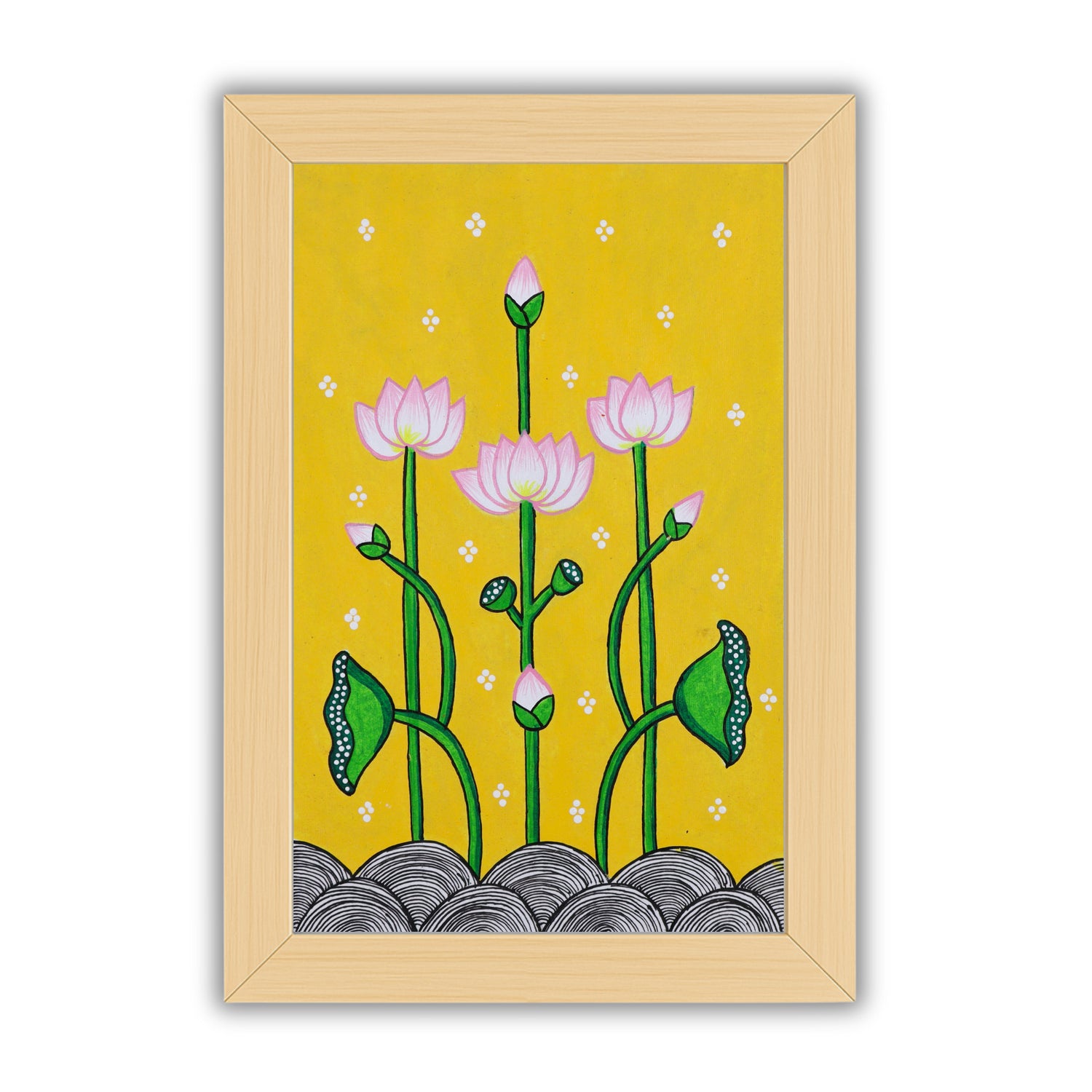 handmade pichwai painting lotus-in vibrant traditional folk art style