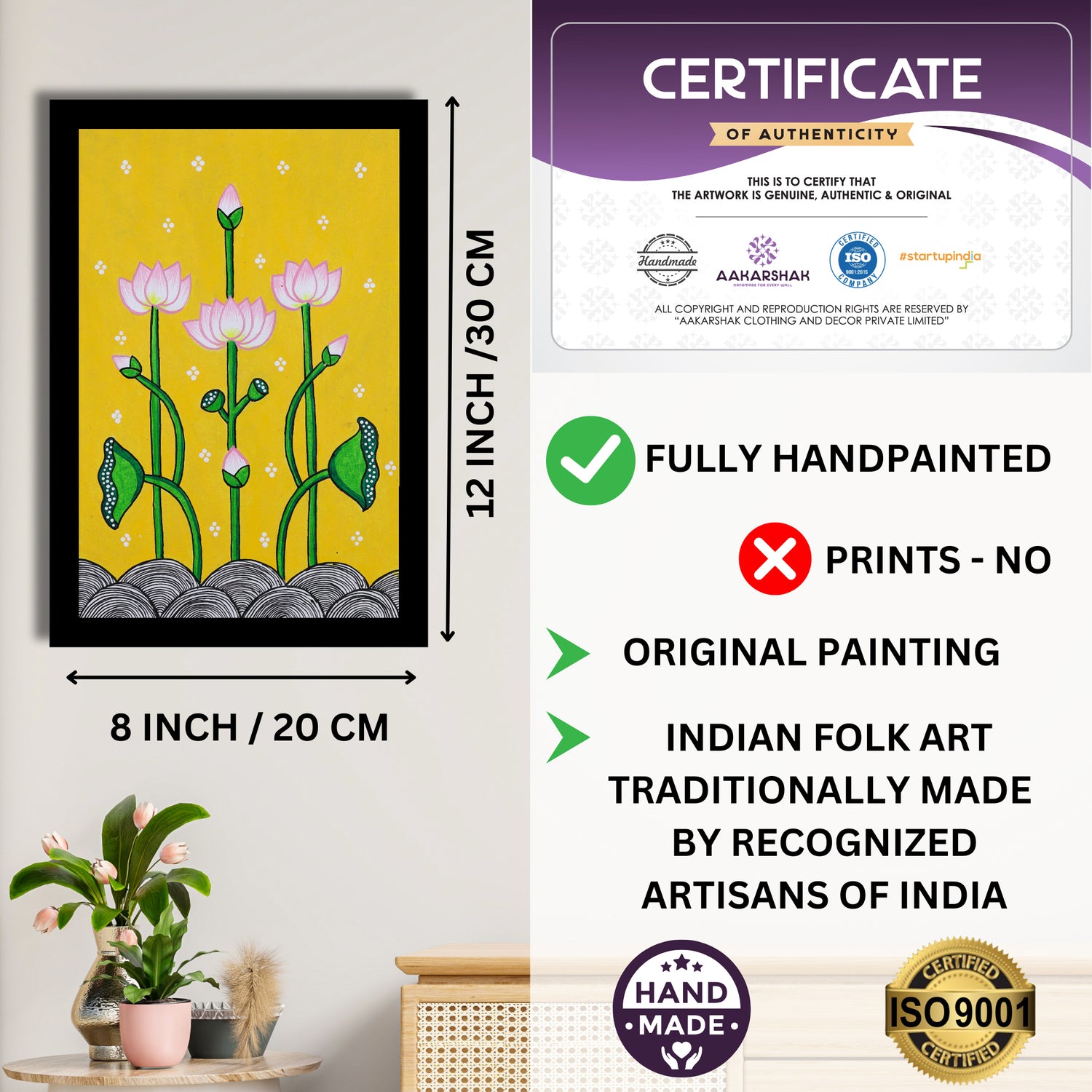 handmade iso certified-lotus pichwai painting