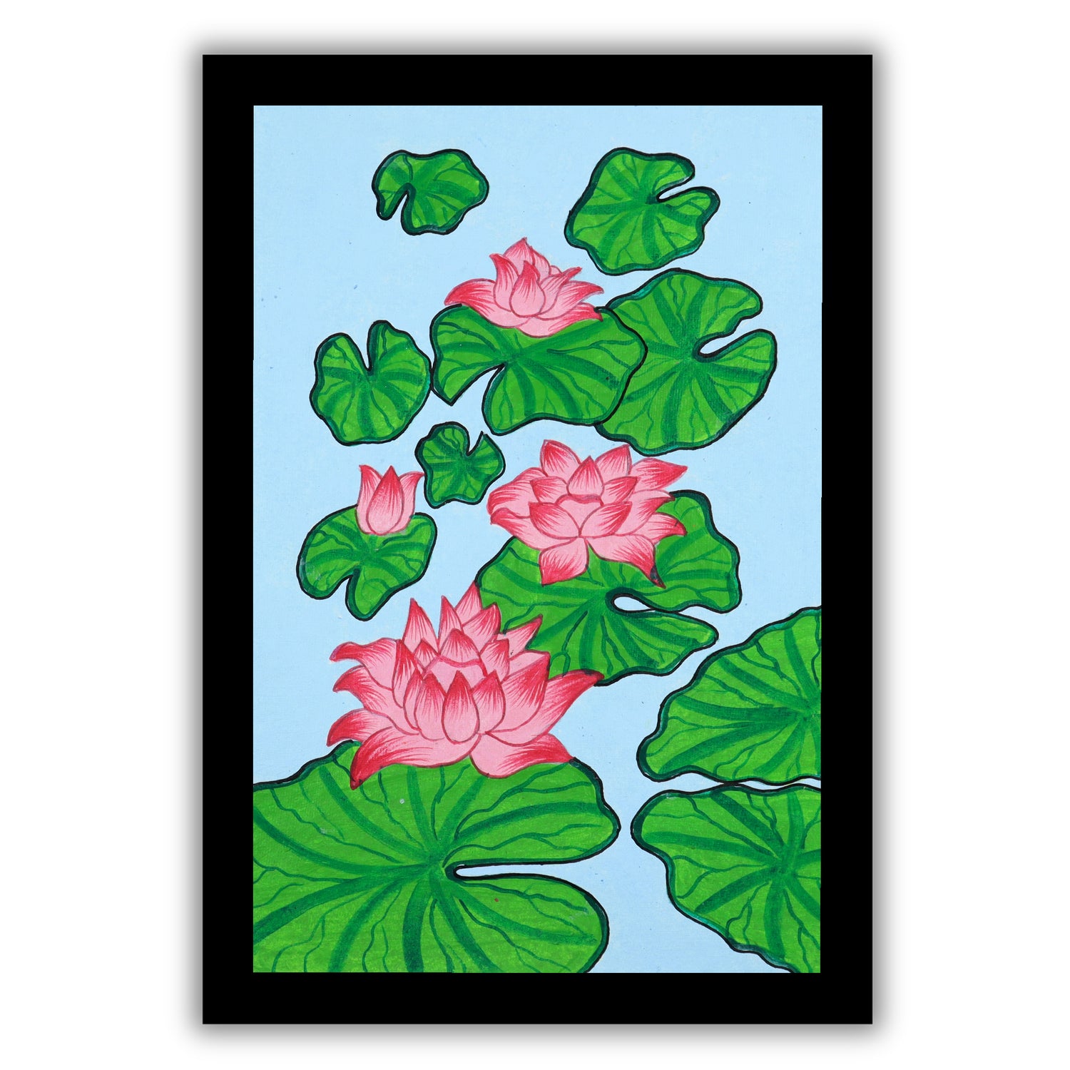 handmade pichwai painting lotus-in vibrant traditional folk art style
