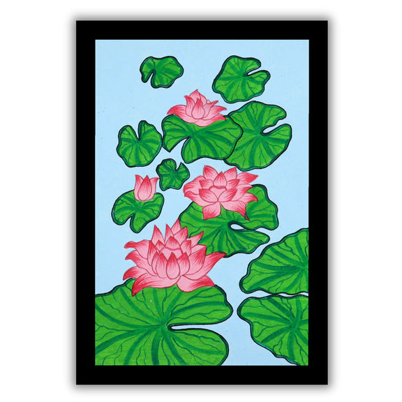 handmade pichwai painting lotus-in vibrant traditional folk art style
