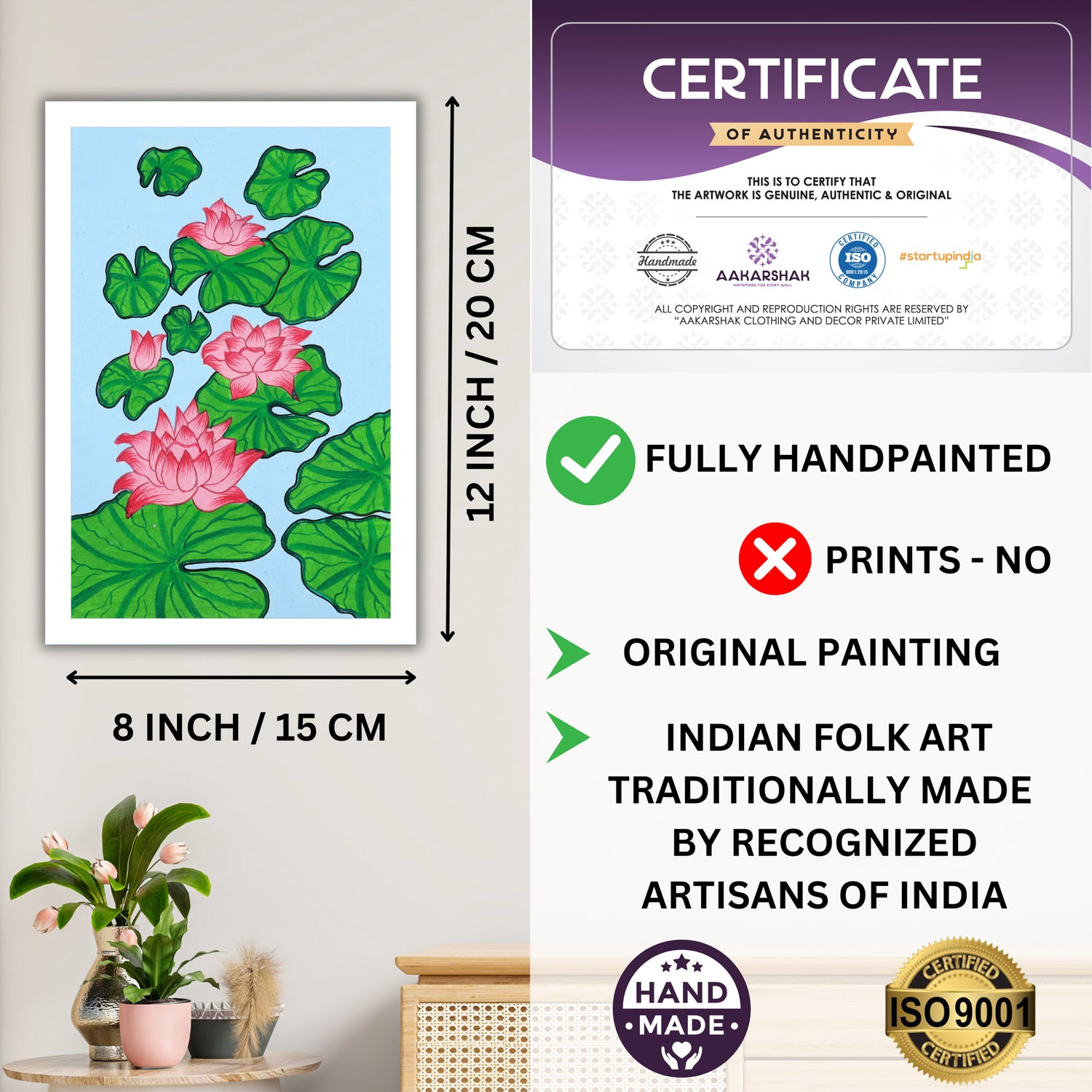 handmade iso certified-lotus pichwai painting