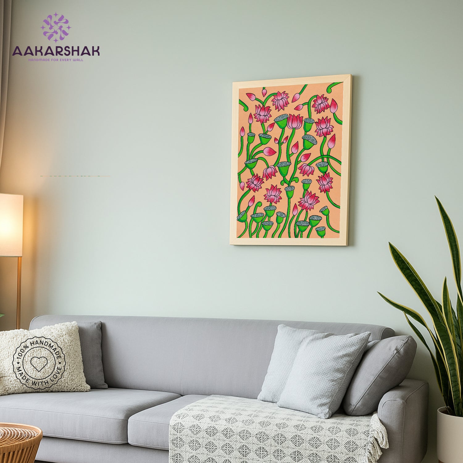 vibrant handmade lotus painting-depicting indian folk traditions