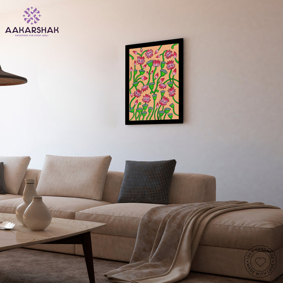 vibrant handmade lotus painting-depicting indian folk traditions