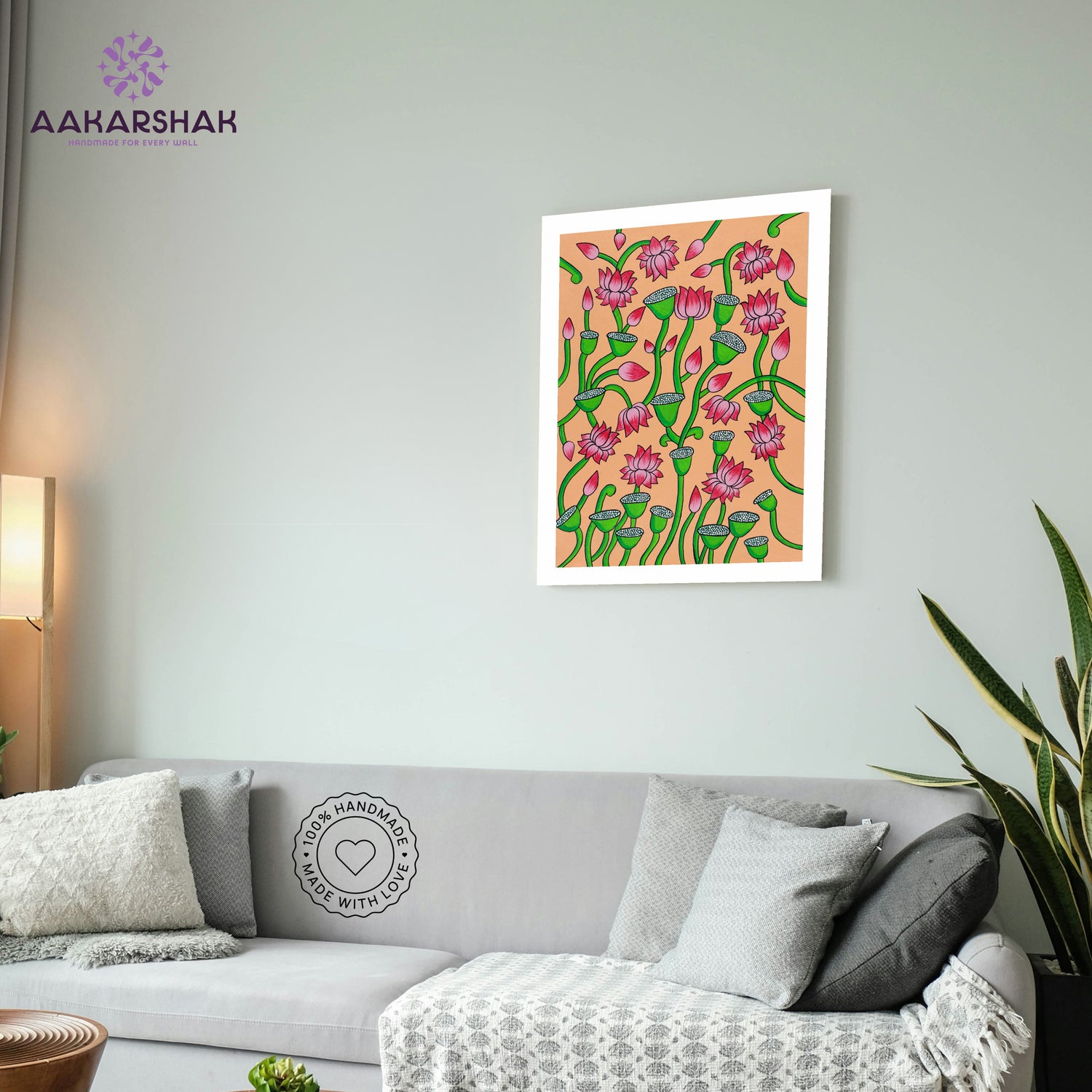 vibrant handmade lotus painting-depicting indian folk traditions