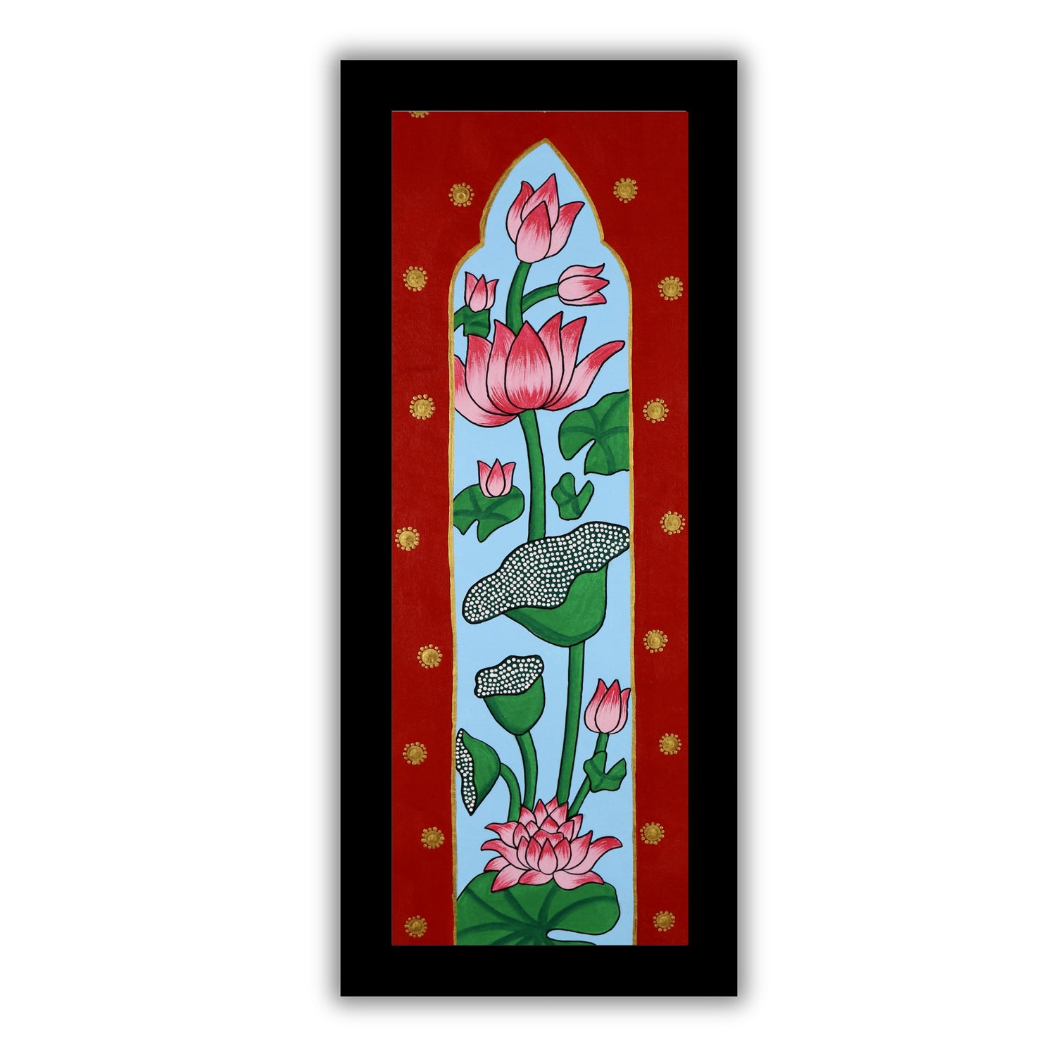 Framed artwork of a colorful lotus-with handmade pichwai painting 