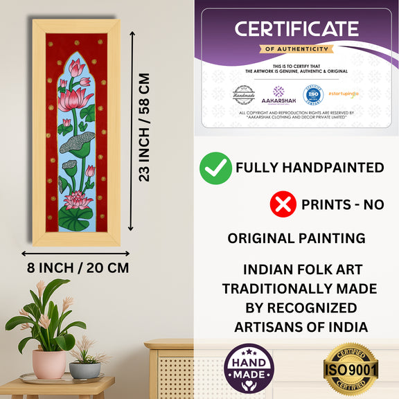 Framed artwork with dimensions, authenticity certificate and handmade iso certified-lotus  pichwai painting