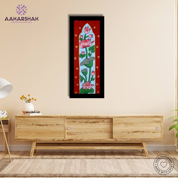 Framed artwork with lotus design -handmade pichwai painting for home decor